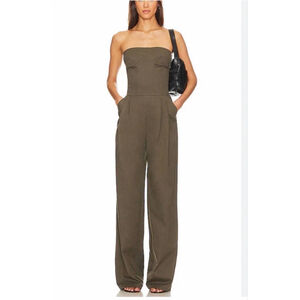 Selmacilek Double Pleated Wide Leg Jumpsuit Olive Revolve Long Inseam XS